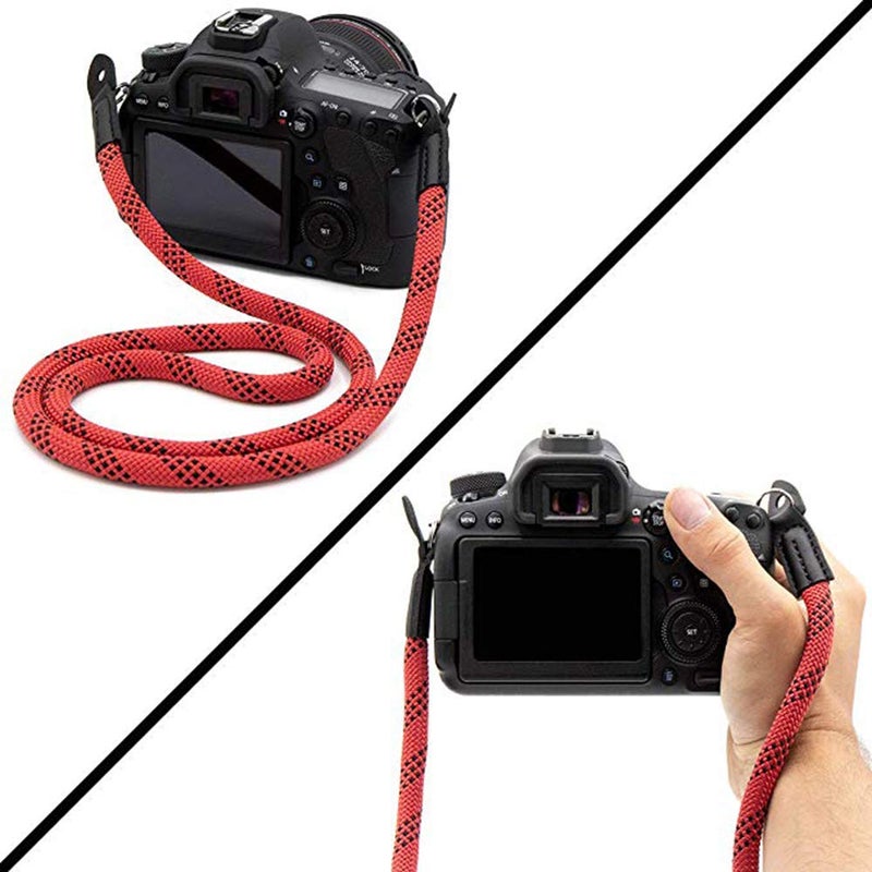 Eorefo Camera Strap Vintage 100cm Nylon Climbing Rope Camera Neck Shoulder Strap for Micro Single and DSLR Camera.(Red/Black) - Image 3
